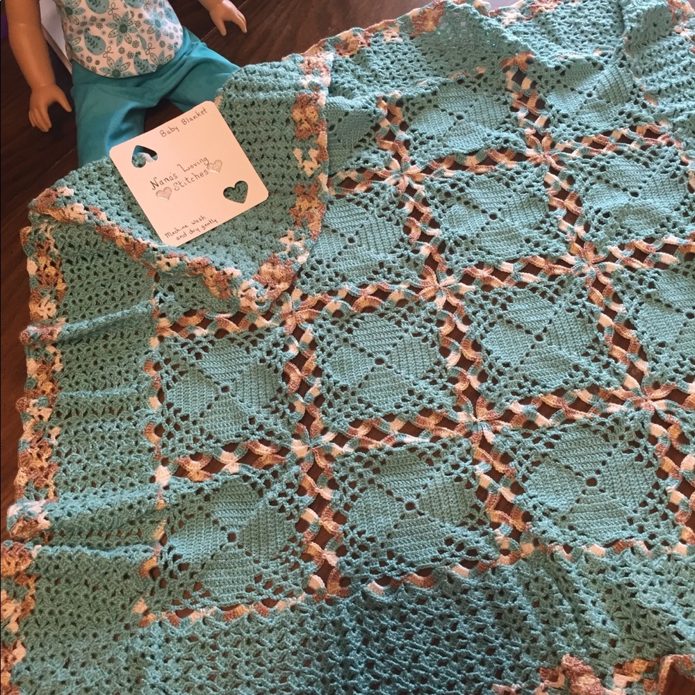 Ocean Blue Hand Crocheted Baby Blanket - Picture 2 of 8